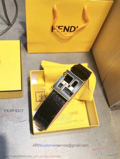 AAA Fake Fendi Crocodile Belt For Sale - Yellow Gold Buckle